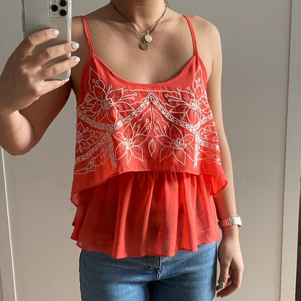 Open Back Orange Tank Top - Picture 2 of 6